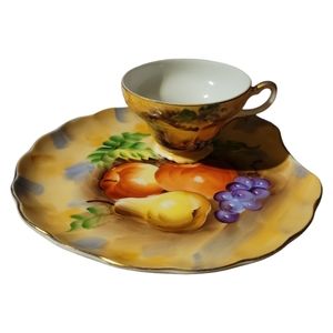 Vtg Porcelain Gold Trim Luncheon Plate Tea Cup Fruit Sandwich